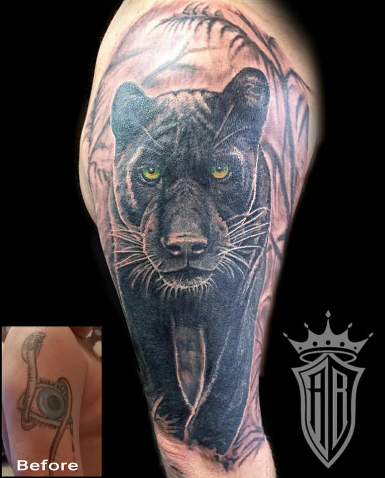 Black Panther Dotwork Realism Tattoo